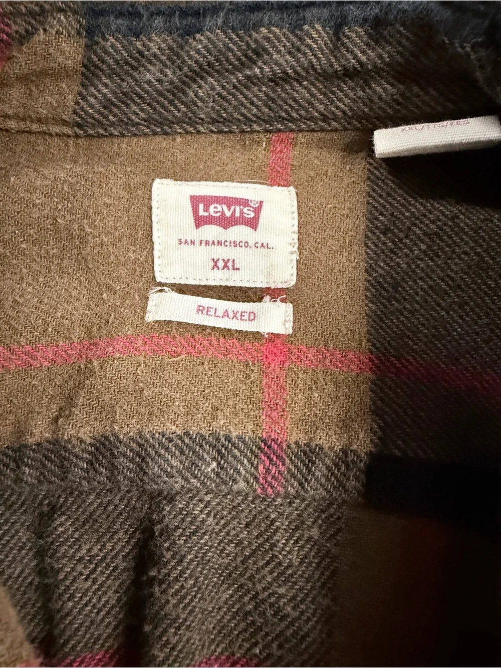 Levi's Relaxed XXL Plaid Flannel Shirt - Camel & Olive with Pink Accent SKU1099